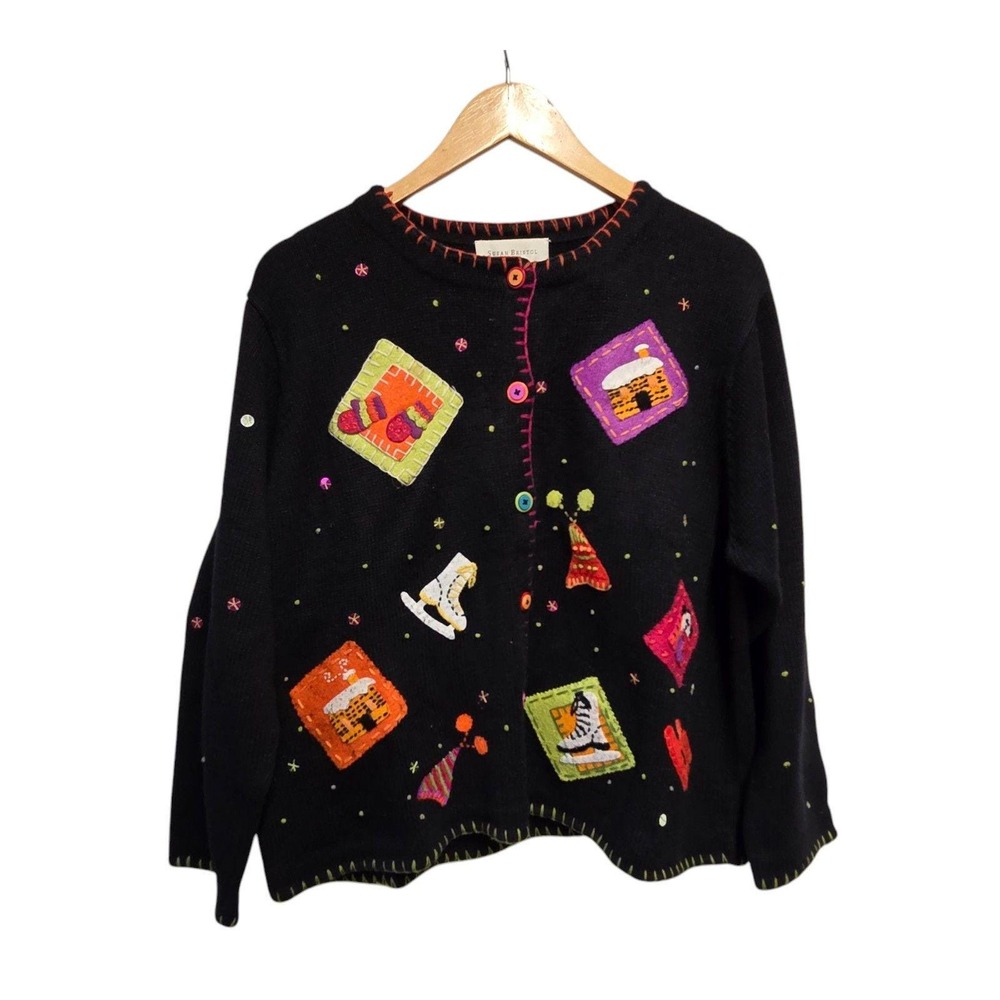 Vintage SUSAN BRISTOL Winter Holiday Cardigan Size XL